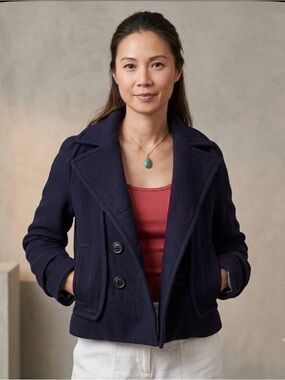 BCBG High Wasted Navy Wool Blazer Coat
